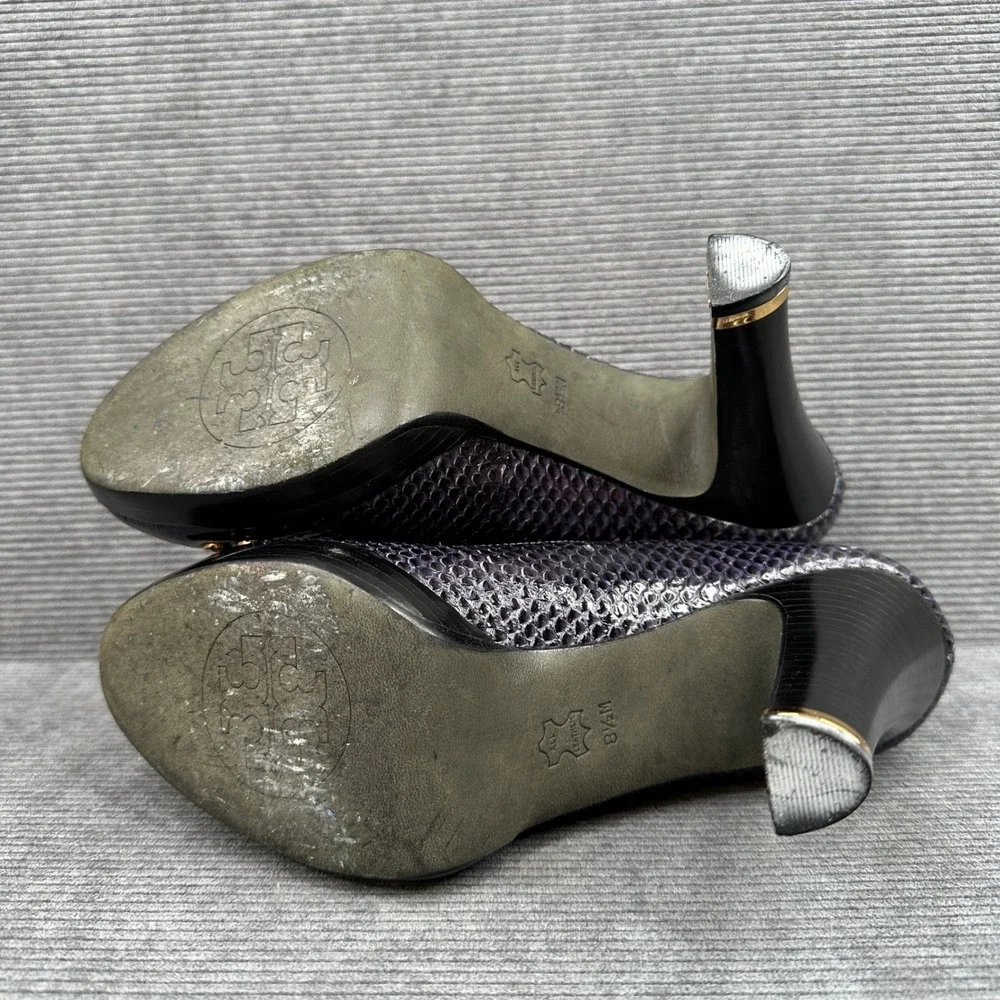 Tory Burch Purple Snakeskin Embossed Studded Patent Toe Platform Pumps Size 8.5M